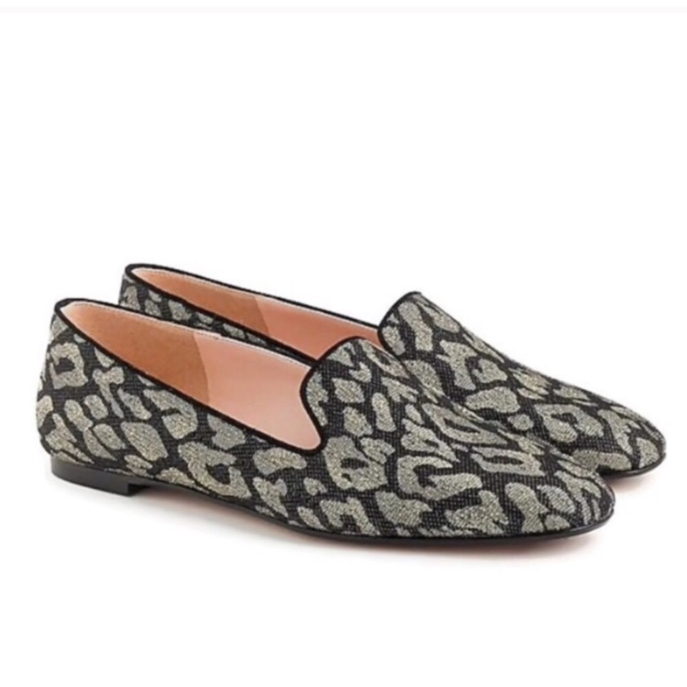 New J. Crew Metallic Leopard Smoking Slipper Flat 7.5